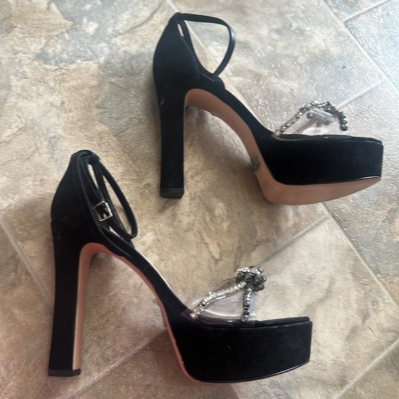 Schutz Black Bling Jayda Platform Suede Heels 9.5 - Picture 4 of 16